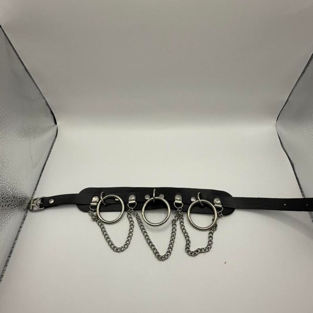 Black choker with silver chain and rings